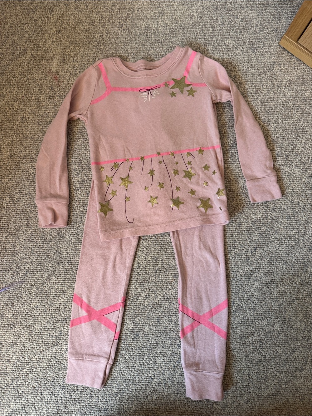 Girls Pink Gold Star Ballet Pajama Set